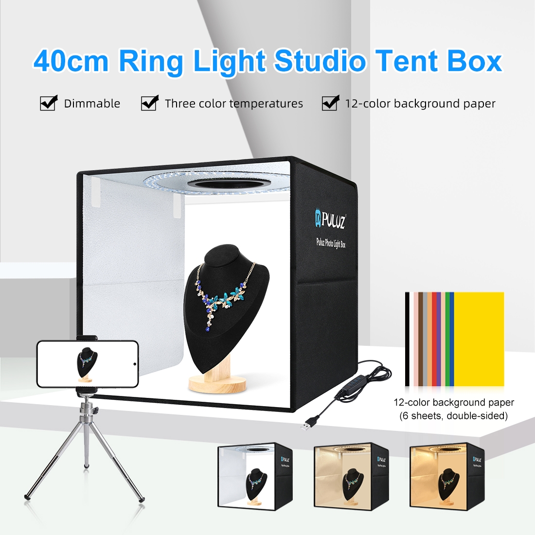 Photography Lighting Color - PULUZ 40cm Faltbares Tragbares Ringlicht USB