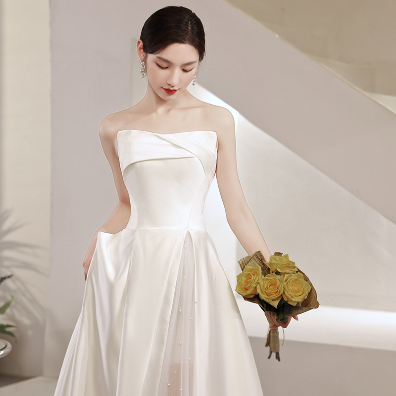 Photography Natural Lighting Basics - Französisches Leichtes Hochzeitskleid, Satin-Toastkleid, Braut-Abendkleid, Elegantes
