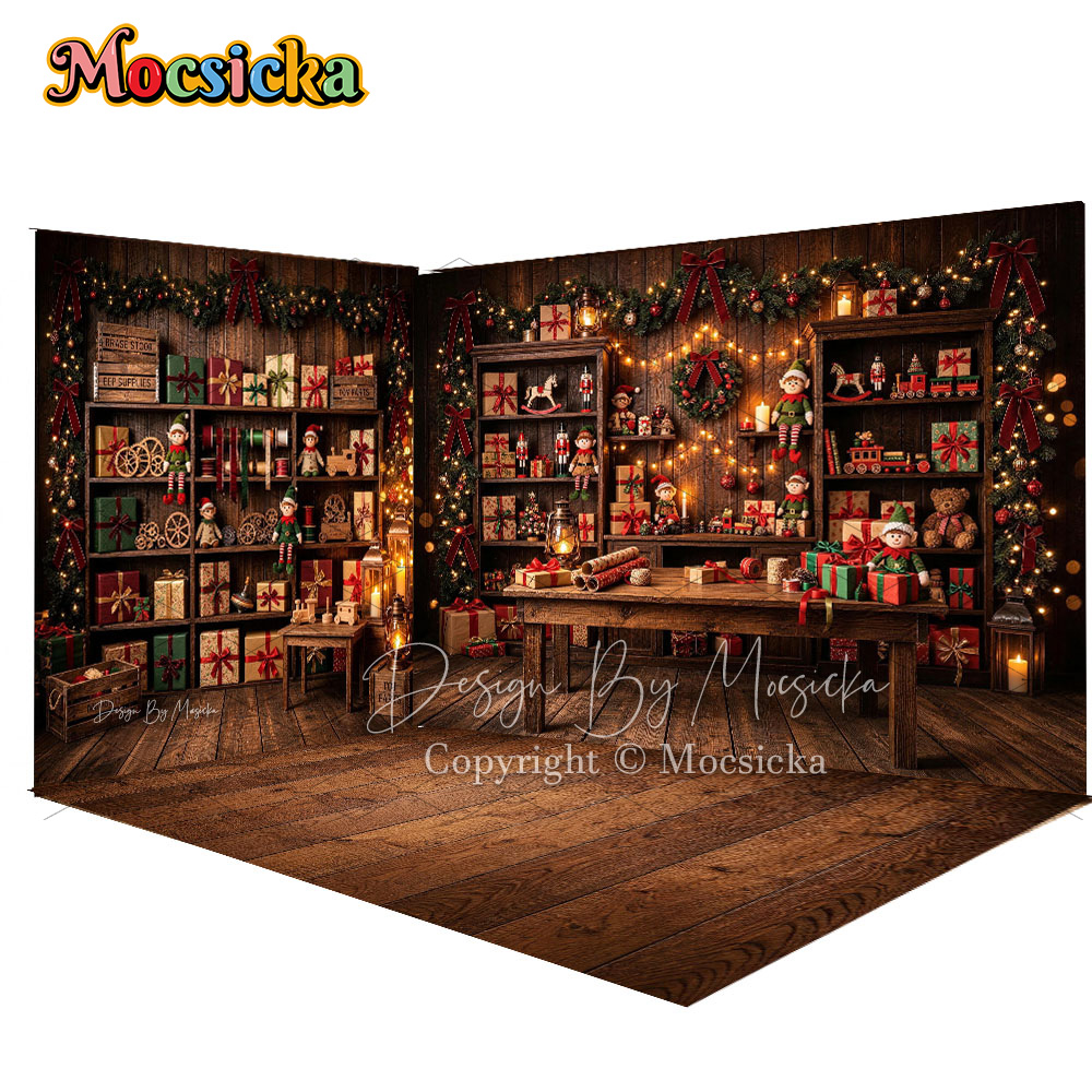 Photography Lighting Workshops - Mocsicka Weihnachtselfen-Werkstatt-Hintergrund für Fotografie, Geschenk, Tannengirlande,
