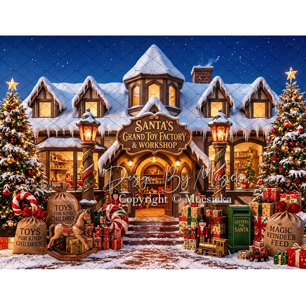 Photography Lighting Workshops - Mocsicka Schneeweiße Weihnachtsmann-Werkstatt Haus Hintergrund Fotografie